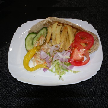 Poussin Plaice Hungry Head Chips and Salad in Pita